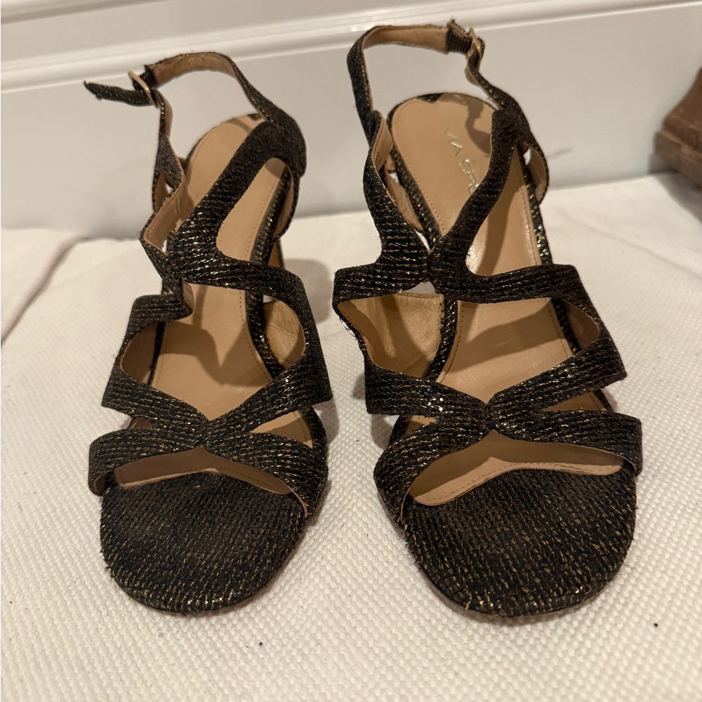 Via Spiga Black and Gold Strappy Sandals